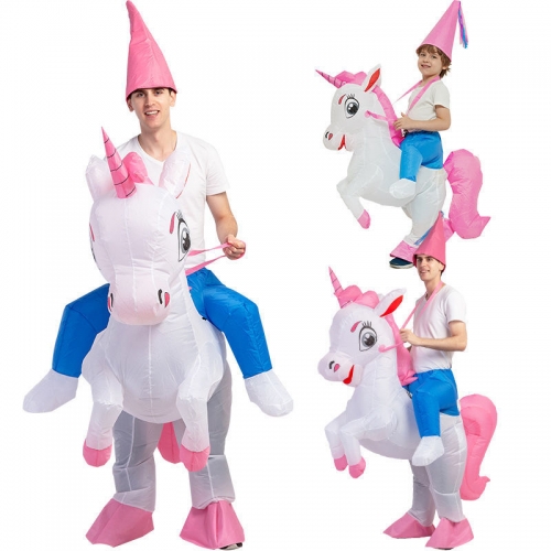 Inflatable Pony Costume for Adults and Kids, Four Legs Unicorn Blow Up Fancy Cosplay Dress for Children Birthday Party