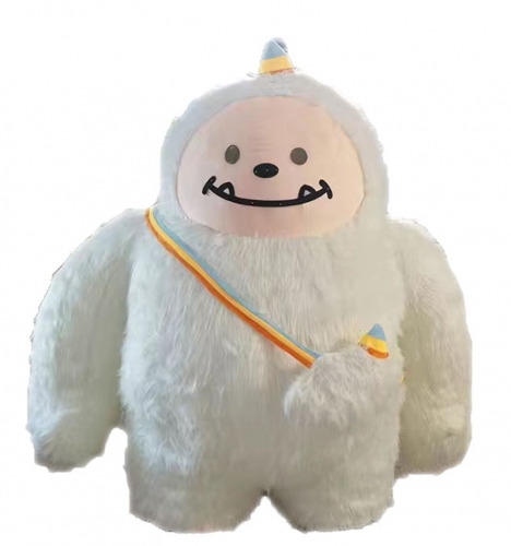 2m Inflatable Snow Monster Costume Adult Walking Blow Up Furry Mascot Suit for Entertainment