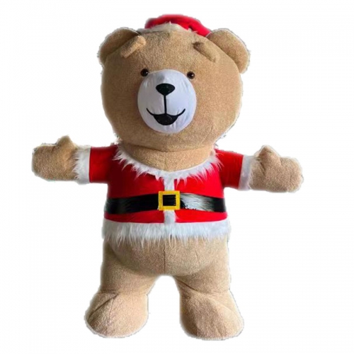 2m/2.6m/3m Giant Inflatable Teddy Bear Costume with Santa Claus Suit for Christmas Events Funny Bear Blow Up Fancy Dress for Parades