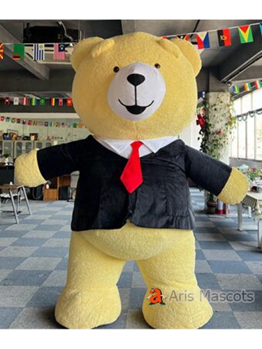 2m/2.6m/3m Adult Inflatable Yellow Boy Bear Mascot Costume for Wedding Ceremony Blow Up Walkable Suit for Entertainment