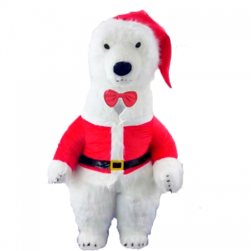 2m/2.6m/3m Inflatable Polar Bear Costume Full Body Adult Size Fancy Dress Polar Bear Blow up Suit with Santa Claus Outfit for Christmas