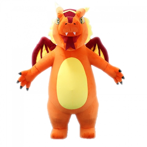 2m / 2.6m Adult Inflatable Orange Dinosaur Mascot Costume Full Body Blow Up Suit Carnival Fancy Dress