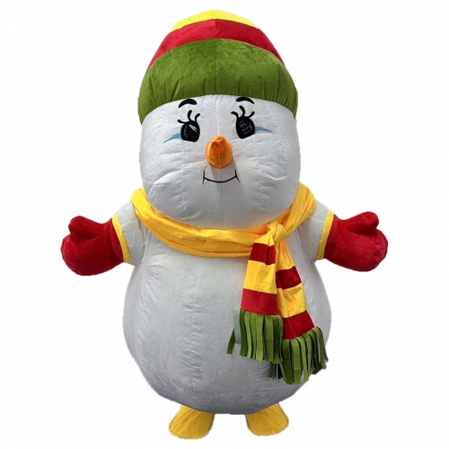 Inflatable Snowman Costume Adult Size Plush Snowman Blow Up Suit for Outdoors