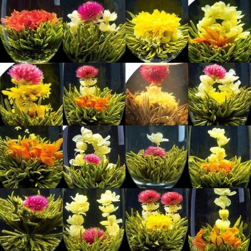 16 pieces 16 kinds Chinese Blooming Flower Tea Green Tea Ball Artistic Blossom Flowers Tea  China Blooming Tea Green Organic