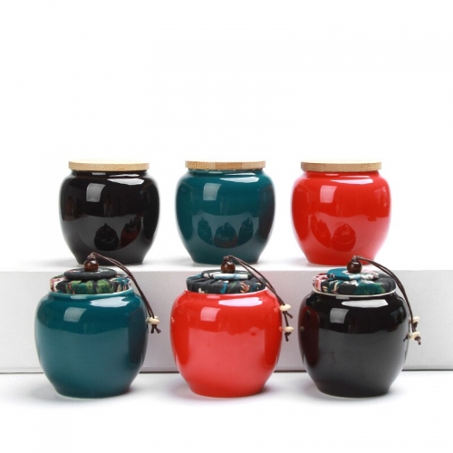 Tea Caddy Featured Cork Color Glaze Small Ceramic Sealed Cans Wolfberry Cans Chinese Porcelain Ceramic Coffee Pot Small Gifts