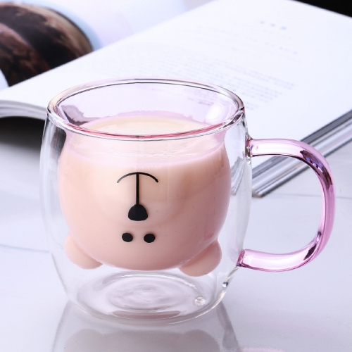 Cute Bear Coffee Mug Double Glass Cup Animal Double-layer Milk Juice Tea Mugs Lady Valentine's Day Christmas Gift