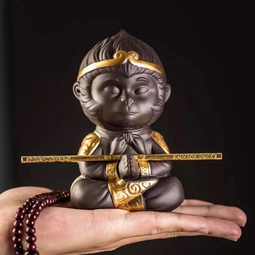 Tea Pet Chinese Tea Purple Clay Tea Set Monkey King Tray DecorationTea Tray Sun Wukong Statues Sculptures Home Decoration Crafts