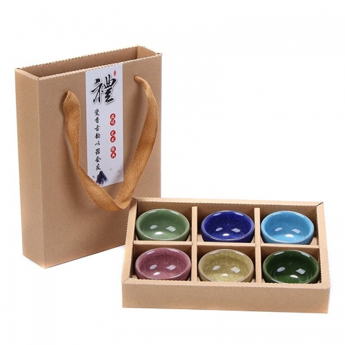 Chinese Travel Kung Fu 6pcs Tea Sets Ceramic Portable Porcelain Service Ice Cracked Glaze Tea Cups Tea Ceremony Gift Box