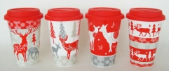 14oz new bone china single wall coffee mug with silicone lid in color box