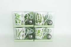 10oz new bone china mug with tea bag holder and tea infuser in PVC box