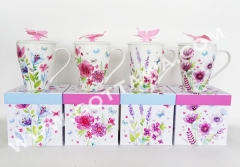 13oz new bone china mug with lid and silicone butterfly in gift box