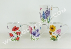 13oz new bone china mug with lid and silicone butterfly, 1set/gift box