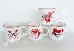 14oz new bone china mug with red rim, bulk packing