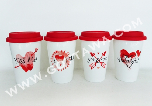 14oz new bone china single wall coffee mug with silicone lid, bulk packing