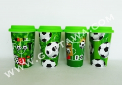12oz new bone china double wall coffee mug with silicone lid, bulk packing