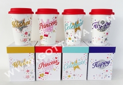 14oz new bone china single wall coffee mug with silicone lid, 1pc/gift box