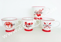 new bone china mug with red rim, bulk packing