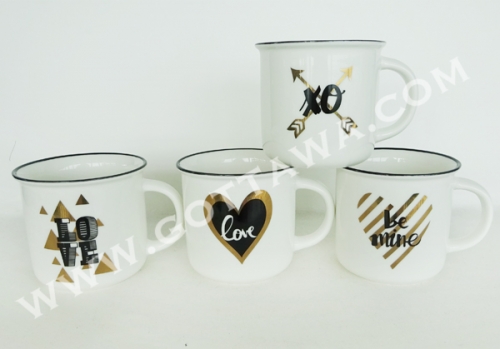 14oz new bone china mug with golden decal, bulk packing