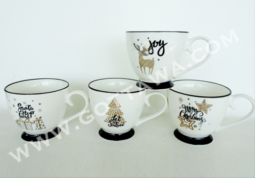 14oz new bone china mug with golden decal, bulk packing