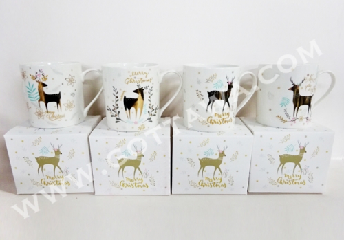 12oz new bone china mug with golden decal, 1pc/color box