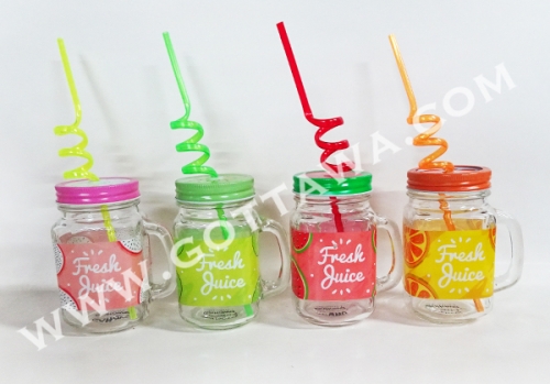 450ml glass mug with lid and drink straw, bulk packing