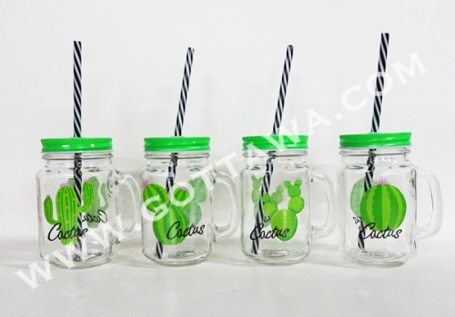 450ml glass mug with lid and drink straw, bulk packing