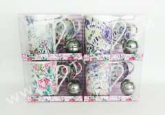 9oz new bone china mug with tea bag holder and infuser in PVC box