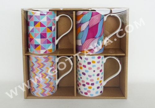 set of 4pcs 12oz new bone china mug with PVC box