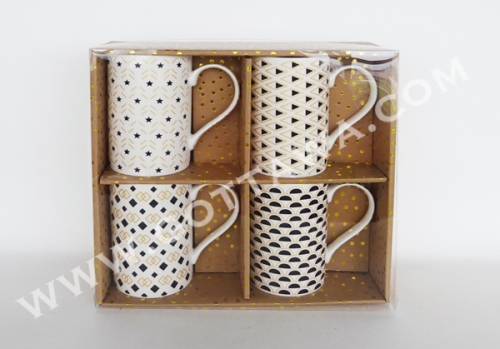 set of 4pcs 12oz new bone china mug with PVC box