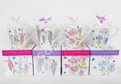 13oz new bone china mug with lid and silicone butterfly in gift box