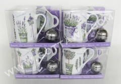 9oz new bone china mug with tea bag holder and infuser in PVC box