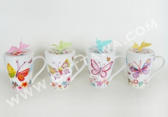 13oz new bone china mug with lid and silicone butterfly, bulk packing