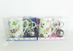 9oz new bone china mug with tea bag holder and infuser in PVC box