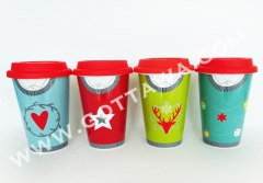 14oz new bone china single wall coffee mug with silicone lid in show box