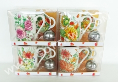 10oz new bone china mug with tea bag holder and tea infuser, 1set/PVC box