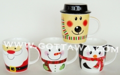 12oz new bone china mug with hat lid, 1set/color box