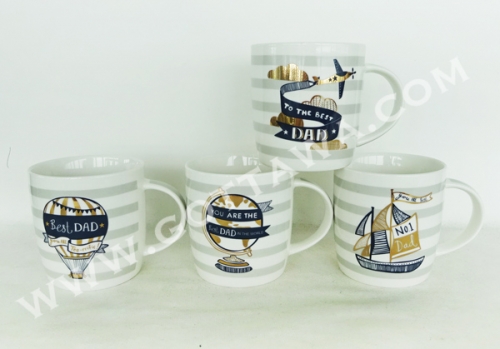 12oz new bone china mug with golden decal, bulk packing