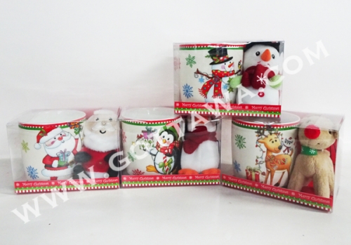 12oz new bone china mug with toy, 1set/PVC box