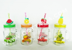 450ml glass mug with lid and straw/decor, bulk packing