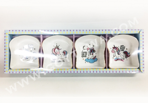 4pcs new bone china snack dish, 1set/color box with PVC cover