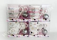 9oz new bone china mug with tea infuser and tea bag holder, 1set/PVC box