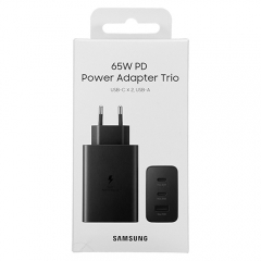 CARICATORE SUPERCHARGER 65W PD 2 TYPE-C+1 USB STANDARD CON CONFEZIONE ORIGINALE SAMSUNG NERO