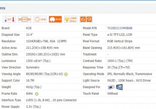 TX26D211VM0BAB KOE 10.4" Inch 1024*768 IPS TFT-LCD Display Modules