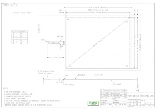 AMT2511 91-02511-00D 19.0" Inch Touch Screen Panel AMT 2511