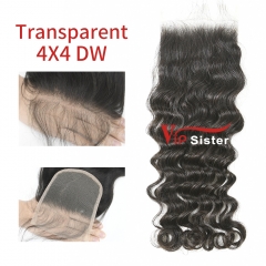 #1b Brazilian Virgin Human Hair Transparent 4x4 Lace Closure Deep Wave