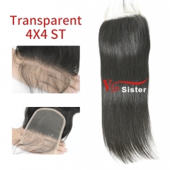 #1b Brazilian Virgin Human Hair Transparent 4X4 Lace Closure Straight