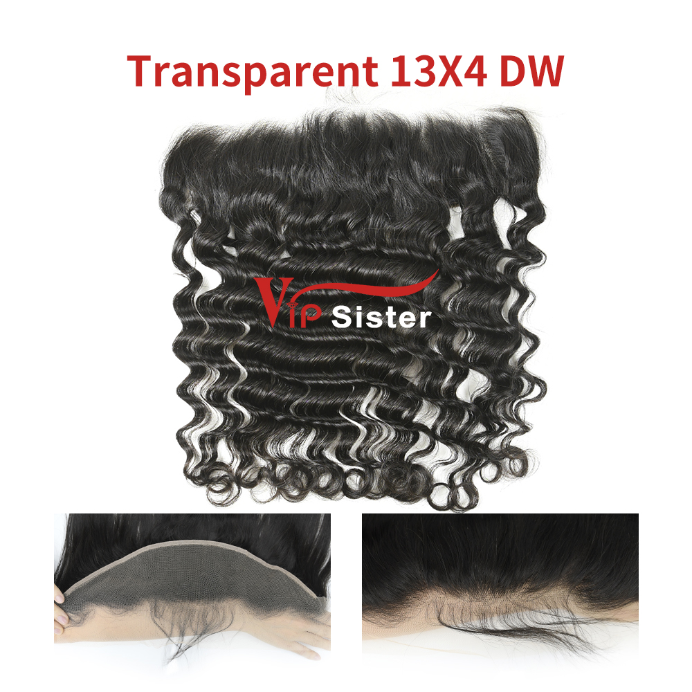 #1b Brazilian Virgin Human Hair Transparent 13X4 Lace Frontal Deep Wave