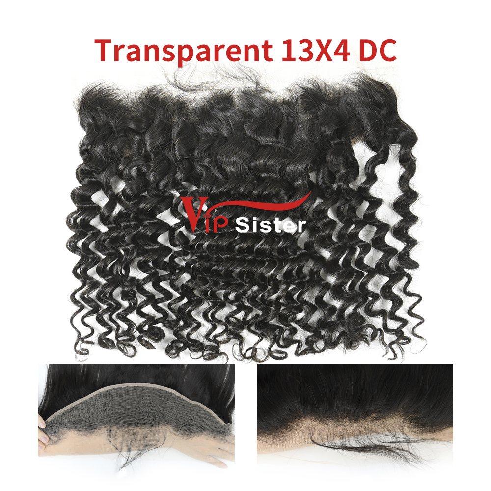 #1b Brazilian Virgin Human Hair Transparent 13X4 Lace Frontal Deep Curly