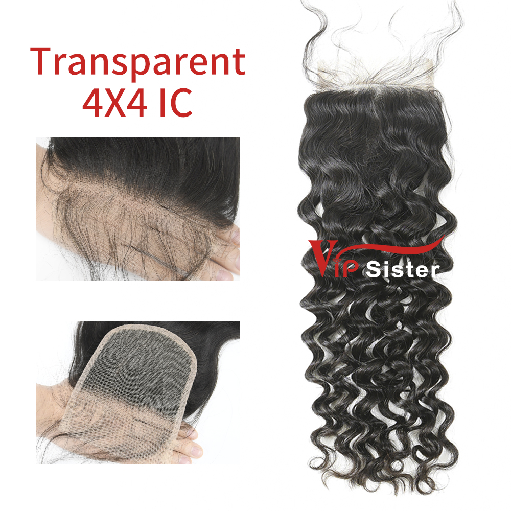 #1b Brazilian Virgin Human Hair Transparent 4x4 Lace Closure Italy Curly