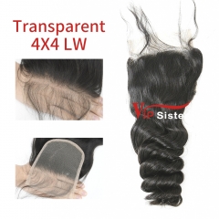 #1b Brazilian Virgin Human Hair Transparent 4x4 Lace Closure Loose Wave